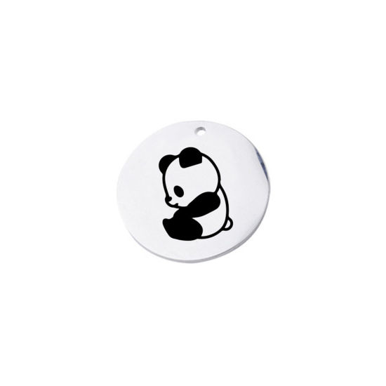 Picture of Stainless Steel Charms Round Silver Tone Panda 20mm Dia., 1 Piece