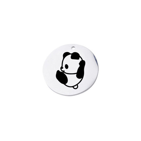 Picture of Stainless Steel Charms Round Silver Tone Panda 20mm Dia., 1 Piece