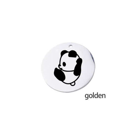 Picture of Stainless Steel Charms Round Gold Plated Panda 20mm Dia., 1 Piece