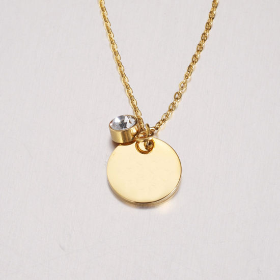 Immagine di Acciaio Inossidabile Pietre Nascita Collana Oro Placcato Tondo Aprile Modifiche in bianco di timbratura Trasparente Cubic Zirconia 45cm Lunghezza, 1 Pz