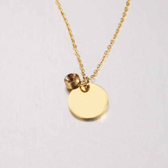 Immagine di Acciaio Inossidabile Pietre Nascita Collana Oro Placcato Tondo Novembre Modifiche in bianco di timbratura Champagne Cubic Zirconia 45cm Lunghezza, 1 Pz