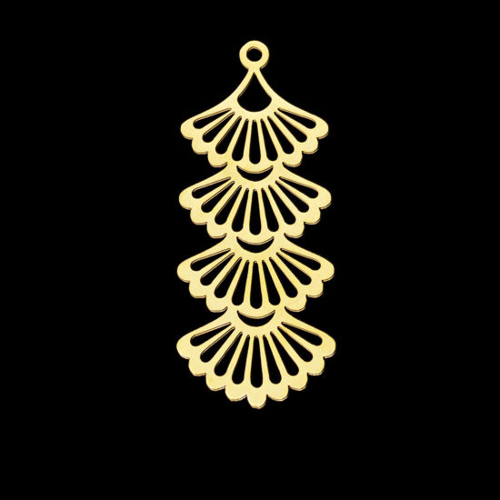 Image de Pendentifs en Acier Inoxydable Feuille Doré 4.1cm x 1.7cm , 1 Pièce