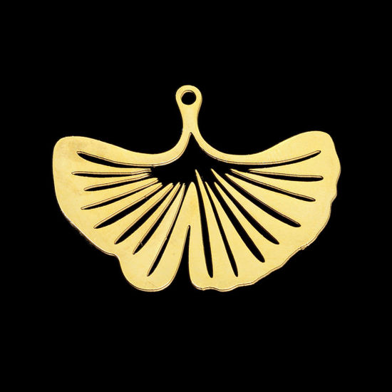 Image de Pendentifs en Acier Inoxydable Feuille de Ginkgo Doré 3.1cm x 2.3cm , 1 Pièce