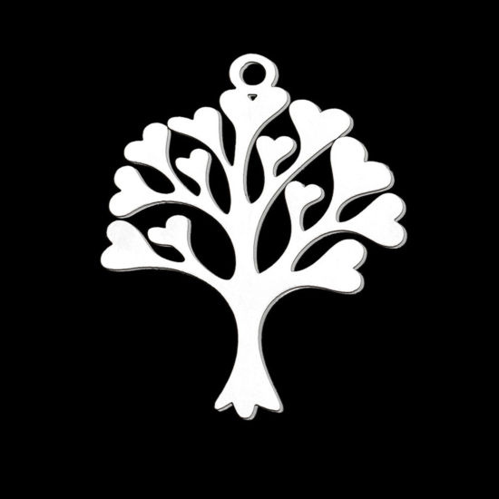 Image de Pendentifs en Acier Inoxydable Argent Mat Arbre de Vie 3.2cm x 2.5cm , 1 Pièce