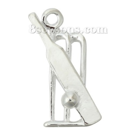 Immagine di 30 Pz Lega di Zinco Sport Ciondoli Argento Placcato Mazza e Palla da Cricket Filigrana 19mm x 12mm