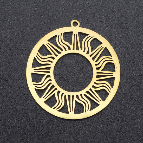 Picture of Stainless Steel Galaxy Pendants Round Gold Plated Sun 3.3cm x 3.1cm, 1 Piece