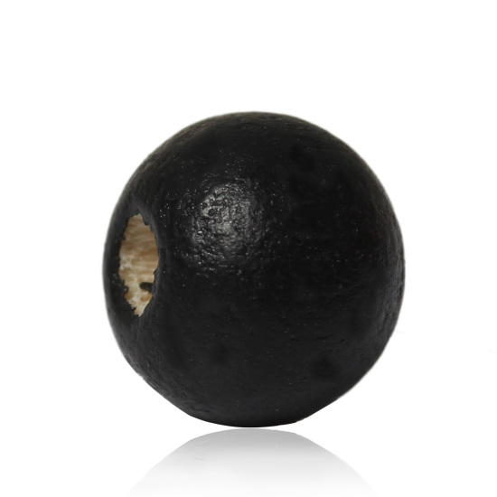 Изображение Древесина Хиноки Бусины Круглые, Черный Шлифованный 10мм диаметр, 3мм, 300 ШТ