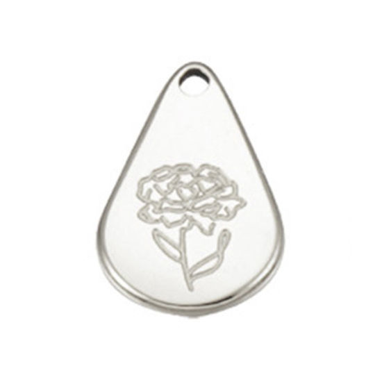 Immagine di 1 Pz Acciaio Inossidabile Gennaio Fiore del Mese di Nascita Ciondoli Tono Argento Goccia Garofano 13.9mm x 9mm
