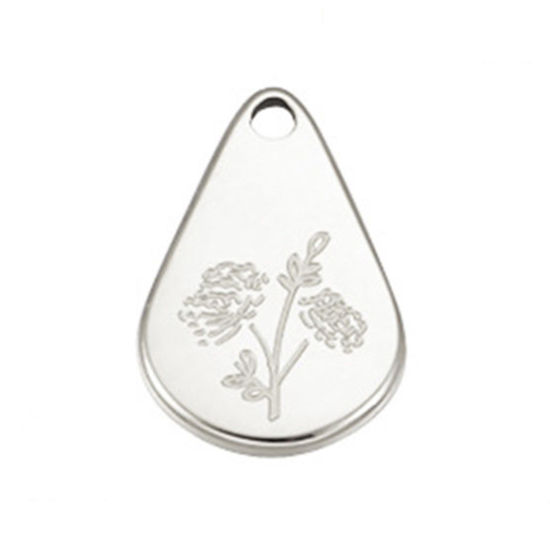 Immagine di 1 Pz Acciaio Inossidabile Novembre Fiore del Mese di Nascita Ciondoli Tono Argento Goccia Camelia 13.9mm x 9mm