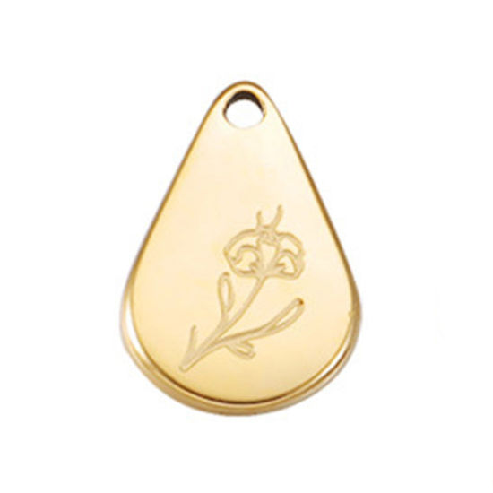 Immagine di 1 Pz Acciaio Inossidabile Febbraio Fiore del Mese di Nascita Ciondoli Oro Placcato Goccia Viola 13.9mm x 9mm