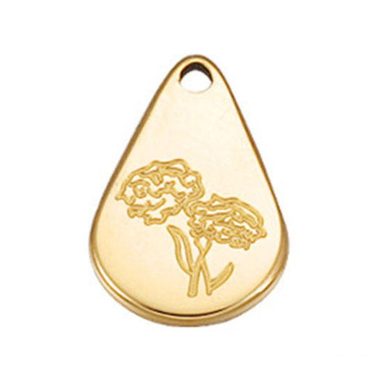 Immagine di 1 Pz Acciaio Inossidabile Ottobre Fiore del Mese di Nascita Ciondoli Oro Placcato Goccia Calendula 13.9mm x 9mm