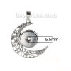 Picture of Zinc Based Alloy Snap Button Pendants Fit 18mm/20mm Snap Buttons Half Moon Silver Tone Hollow Carved 56mm(2 2/8") x 44mm(1 6/8"), Hole Size: 6mm( 2/8"), 2 PCs
