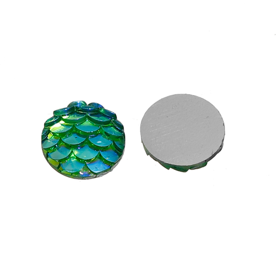 Picture of Resin Mermaid Fish /Dragon Scale Dome Seals Cabochon Round Blue AB Color 10mm( 3/8") Dia, 10 PCs