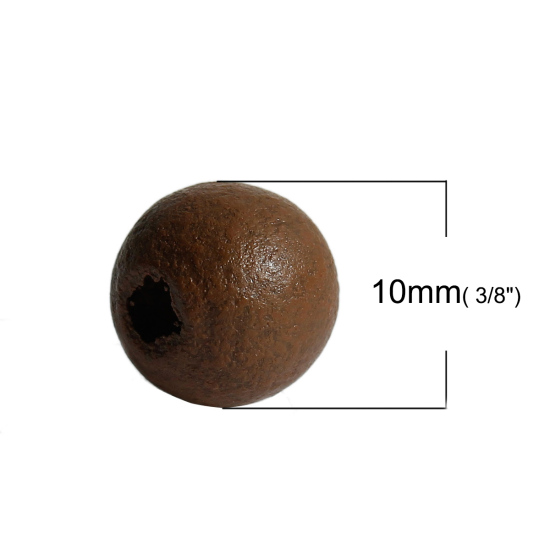 Image de Perles en Bois de Hinoki Naturel Forme Rond Brun Foncé 10mm Dia, Tailles de Trous: 2.9mm, 300 Pcs