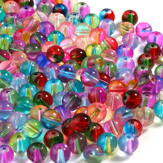 Picture of Glass Beads Round At Random Color Mixed Gradient Color About 8mm Dia, Hole: Approx 1.6mm, 100 PCs