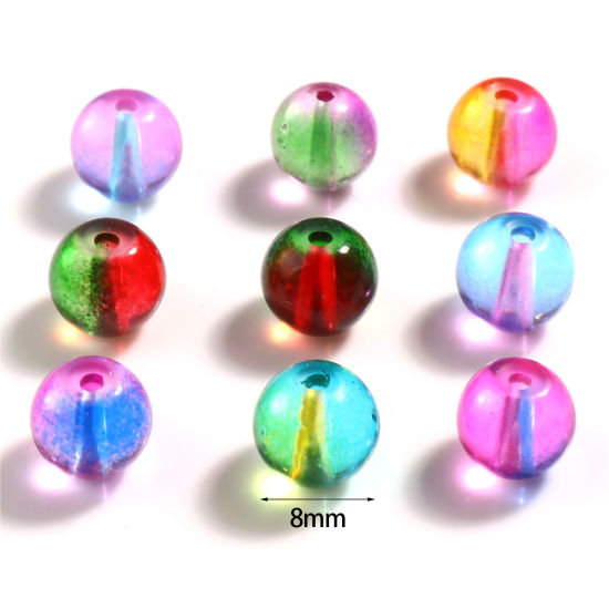 Picture of Glass Beads Round At Random Color Mixed Gradient Color About 8mm Dia, Hole: Approx 1.6mm, 100 PCs