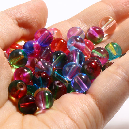 Picture of Glass Beads Round At Random Color Mixed Gradient Color About 8mm Dia, Hole: Approx 1.6mm, 100 PCs