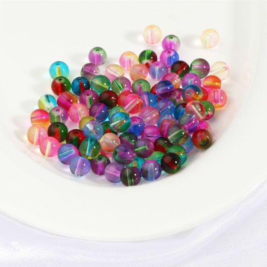 Picture of Glass Beads Round At Random Color Mixed Gradient Color About 8mm Dia, Hole: Approx 1.6mm, 100 PCs