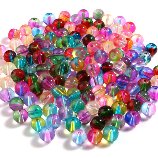 Picture of Glass Beads Round At Random Color Mixed Gradient Color About 8mm Dia, Hole: Approx 1.6mm, 100 PCs