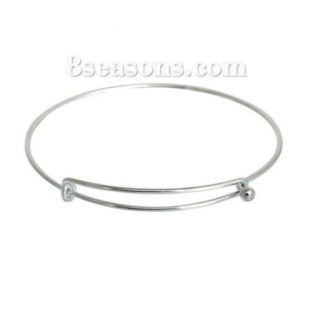 Image de Bracelets Jonc Réglable en Laiton Forme Rond Argent Mat 25cm - 20cm long, 1 Pièce