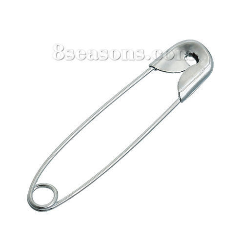 Picture of Iron Based Alloy Safety Pins Findings Silver Tone 28mm x6mm(1 1/8" x 2/8") - 27mm x6mm(1 1/8" x 2/8"), 200 PCs