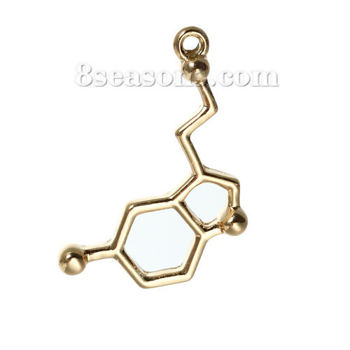 Immagine di 10 Pz Lega di Zinco Molecolare Chimica Scienza Charms Oro Placcato Serotonina 25mm x 13mm