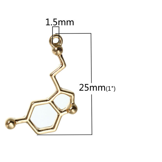 Immagine di 10 Pz Lega di Zinco Molecolare Chimica Scienza Charms Oro Placcato Serotonina 25mm x 13mm
