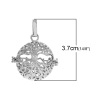 Picture of Brass Mexican Angel Caller Bola Harmony Ball Wish Box Pendants Round Silver Tone Tree Hollow Carved Can Open (Fit Bead Size: 20mm) 37mm(1 4/8") x 28mm(1 1/8"), 1 Piece