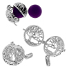 Picture of Brass Mexican Angel Caller Bola Harmony Ball Wish Box Pendants Round Silver Tone Tree Hollow Carved Can Open (Fit Bead Size: 20mm) 37mm(1 4/8") x 28mm(1 1/8"), 1 Piece