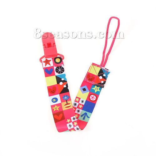 Picture of Plastic Environmental Protection Baby Dummy Pacifier Clip Chain Cotton Ribbon Band At Random Cartoon Images Pattern 32cm(12 5/8"), 1 Piece