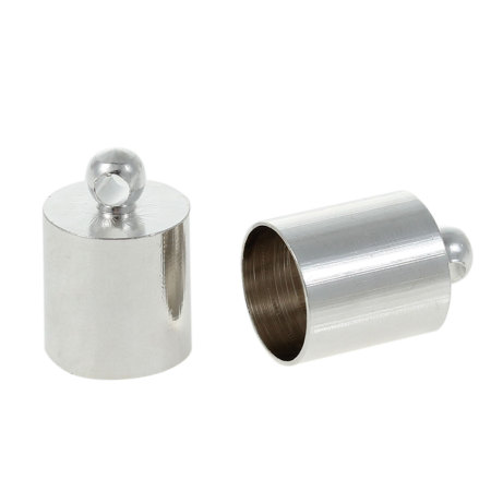 Picture of Brass Cord End Caps For Jewelry Necklace Bracelet Cylinder Silver Tone(Fits 7mm Dia. Cord)12mm( 4/8") x 8mm( 3/8"), 20 PCs