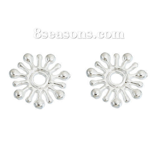 Picture of Zinc Based Alloy Spacer Beads Christmas Snowflake Silver Plated About 10mm x 10mm, Hole:Approx 1.8mm, 200 PCs