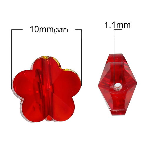 Picture of Glass Loose Beads Plum Blossom Red Transparent Faceted About 10mm x 10mm, Hole: Approx 1.1mm, 20 PCs