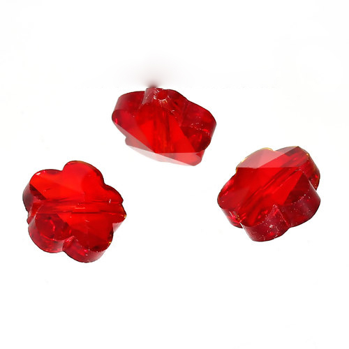 Picture of Glass Loose Beads Plum Blossom Red Transparent Faceted About 10mm x 10mm, Hole: Approx 1.1mm, 20 PCs