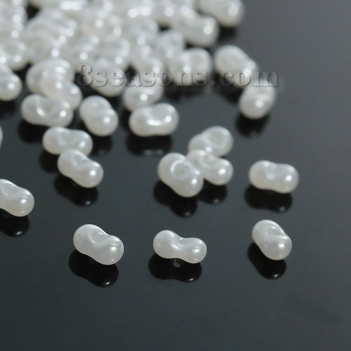 Picture of (Japan Import) Glass Peanut Farfalle Seed Beads White About 4mm x 2mm, Hole: Approx 0.8mm, 10 Grams (Approx 30 PCs/Gram)
