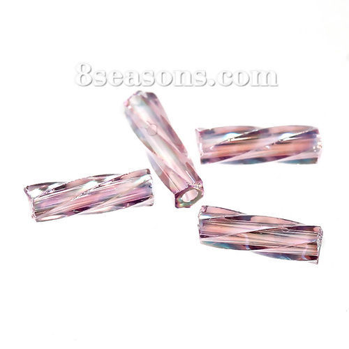 Picture of (Japan Import) Glass Seed Beads Twisted Bugle Purple AB Color About 6mm x 2mm, Hole: Approx 0.8mm, 10 Grams (Approx 40 PCs/Gram)