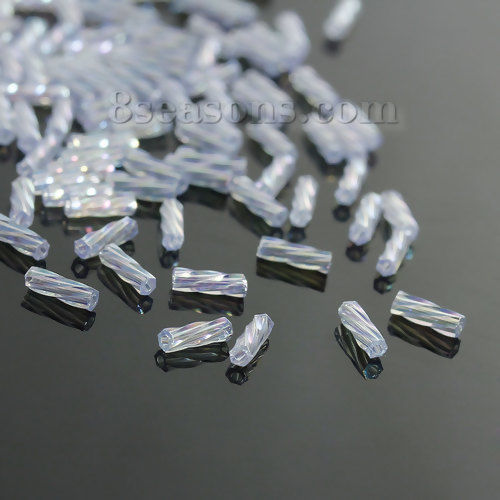 Picture of (Japan Import) Glass Seed Beads Twisted Bugle Light Blue About 6mm x 2mm, Hole: Approx 0.8mm, 10 Grams (Approx 40 PCs/Gram)