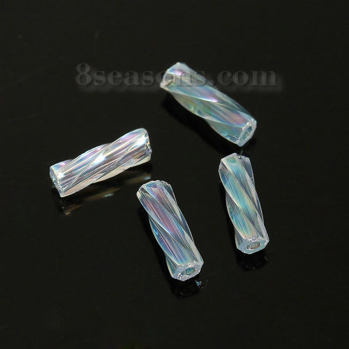 Picture of (Japan Import) Glass Seed Beads Twisted Bugle Light Blue About 6mm x 2mm, Hole: Approx 0.8mm, 10 Grams (Approx 40 PCs/Gram)