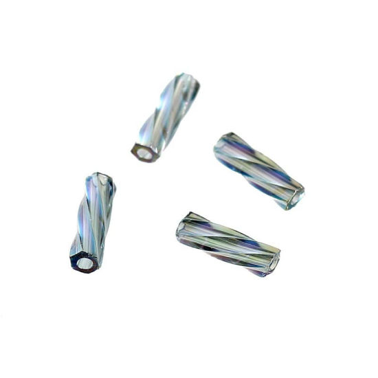 Picture of (Japan Import) Glass Seed Beads Twisted Bugle Silvery white Silver Lined About 6mm x 2mm, Hole: Approx 0.8mm, 10 Grams (Approx 40 PCs/Gram)