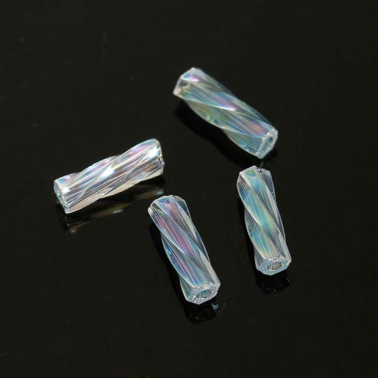 Bild von Japanisch Glas Twisted Bugles Rocailles Perlen Silberweiß Silver Lined 6mm x 2mm, Loch: 0.8mm, 10 Gramm (ca. 40 Stücke/Gramm)