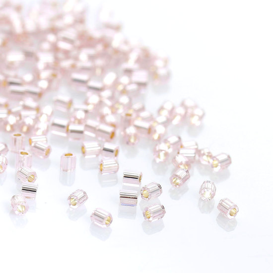 Picture of (Japan Import) Glass Seed Beads Hexagon Pink Silver Lined About 2mm x 2mm, Hole: Approx 0.8mm, 10 Grams (Approx 140 PCs/Gram)
