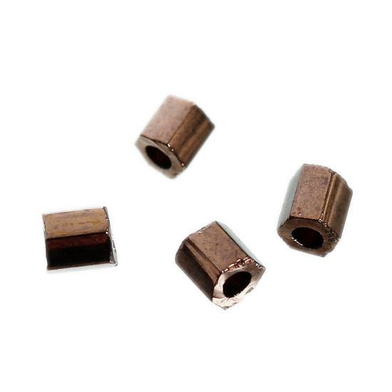 Bild von Japanisch Glas Hexagon Rocailles Perlen Bronzed 2mm x 2mm, Loch: 0.8mm, 10 Gramm (ca. 140 Stücke/Gramm)