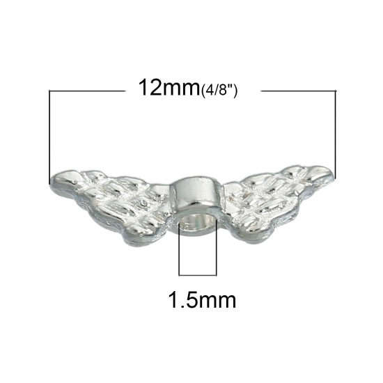 Bild von Zinklegierung Zwischenperlen Spacer Perlen Flügel Versilbert ca. 12mm x 3mm, Loch:ca. 1.5mm, 500 Stücke