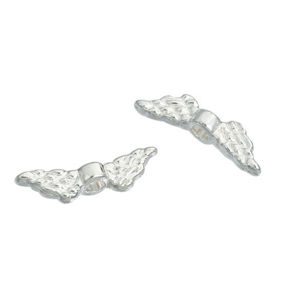 Bild von Zinklegierung Zwischenperlen Spacer Perlen Flügel Versilbert ca. 12mm x 3mm, Loch:ca. 1.5mm, 500 Stücke