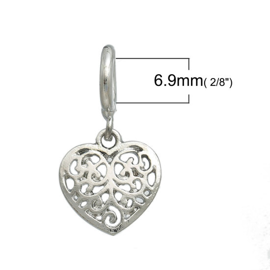 Immagine di Lega di Zinco Charm Ciondoli Cuore Tono Argento Modello Scolpito Filigrana 29mm x 16mm , 1 Pz