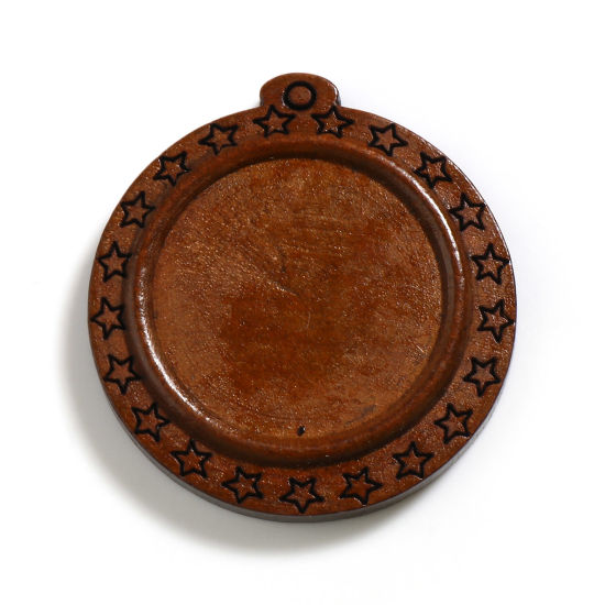 Изображение Wood Cabochon Settings Pendants Round Coffee Pentagram Star (Fits 25mm Dia.) 40mm x 37mm, 10 PCs