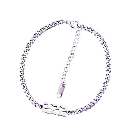 Picture of 1 Piece Stylish Simple Silver Tone Stainless Steel Curb Link Chain Angel Number Message " 222 " Bracelets For Women 20.5cm(8 1/8") - 20cm(7 7/8") long