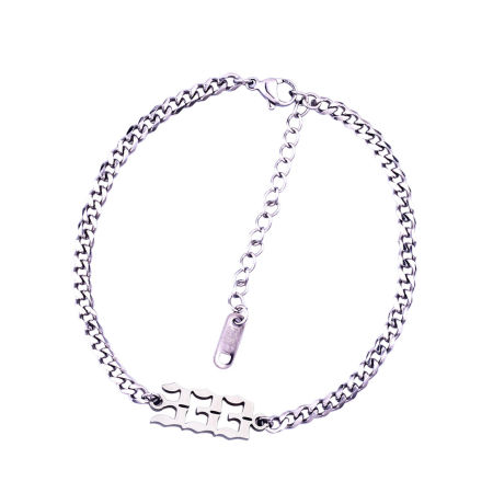 Picture of 1 Piece Stylish Simple Silver Tone Stainless Steel Curb Link Chain Angel Number Message " 333 " Bracelets For Women 20.5cm(8 1/8") - 20cm(7 7/8") long