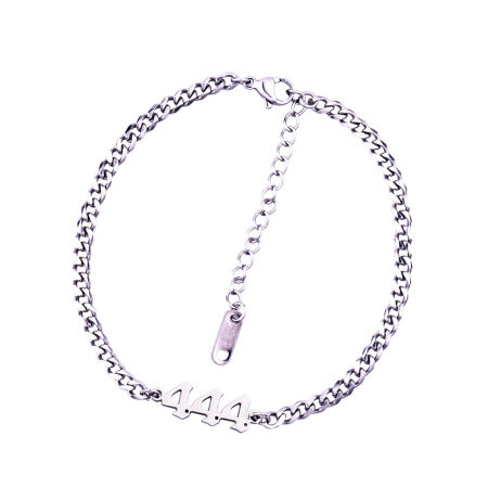 Picture of 1 Piece Stylish Simple Silver Tone Stainless Steel Curb Link Chain Angel Number Message " 444 " Bracelets For Women 20.5cm(8 1/8") - 20cm(7 7/8") long
