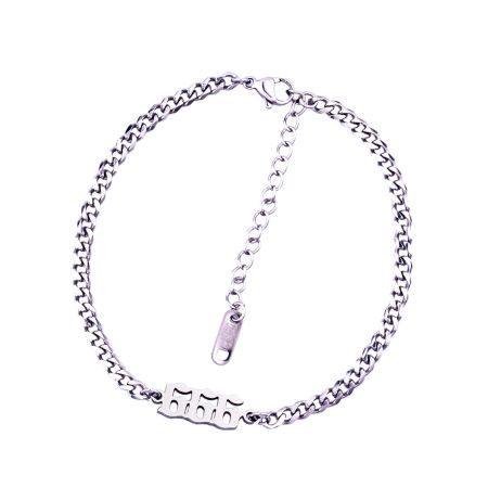 Picture of 1 Piece Stylish Simple Silver Tone Stainless Steel Curb Link Chain Angel Number Message " 666 " Bracelets For Women 20.5cm(8 1/8") - 20cm(7 7/8") long